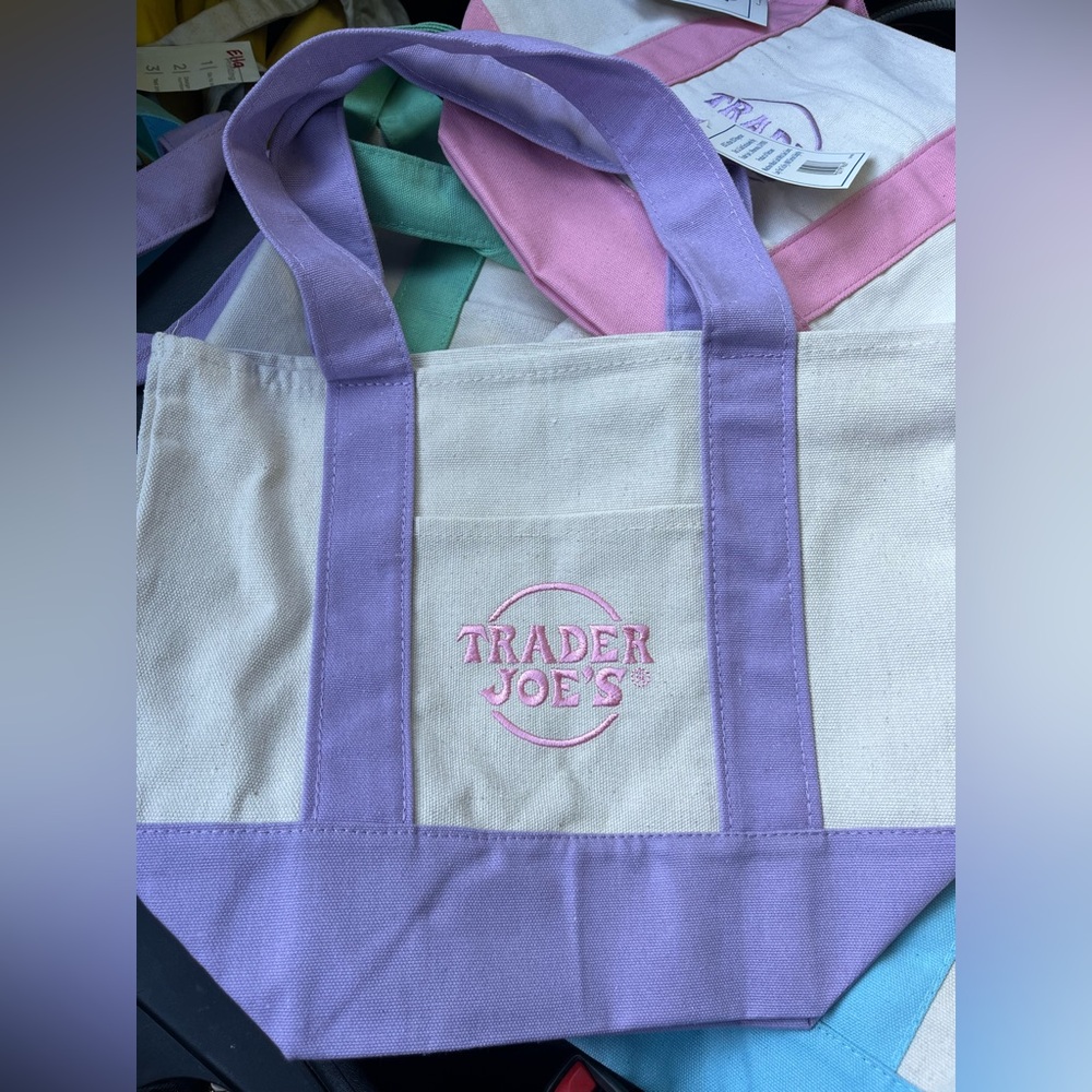 Trim Canvas Tote Trader Joe’s Mini Pastel Canvas White and Lavender Bag Easter